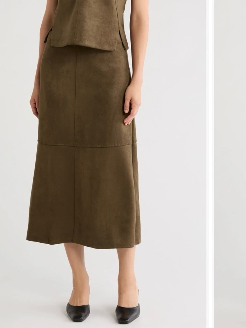 Max Studio Olive Midi Suede-Look Skirt